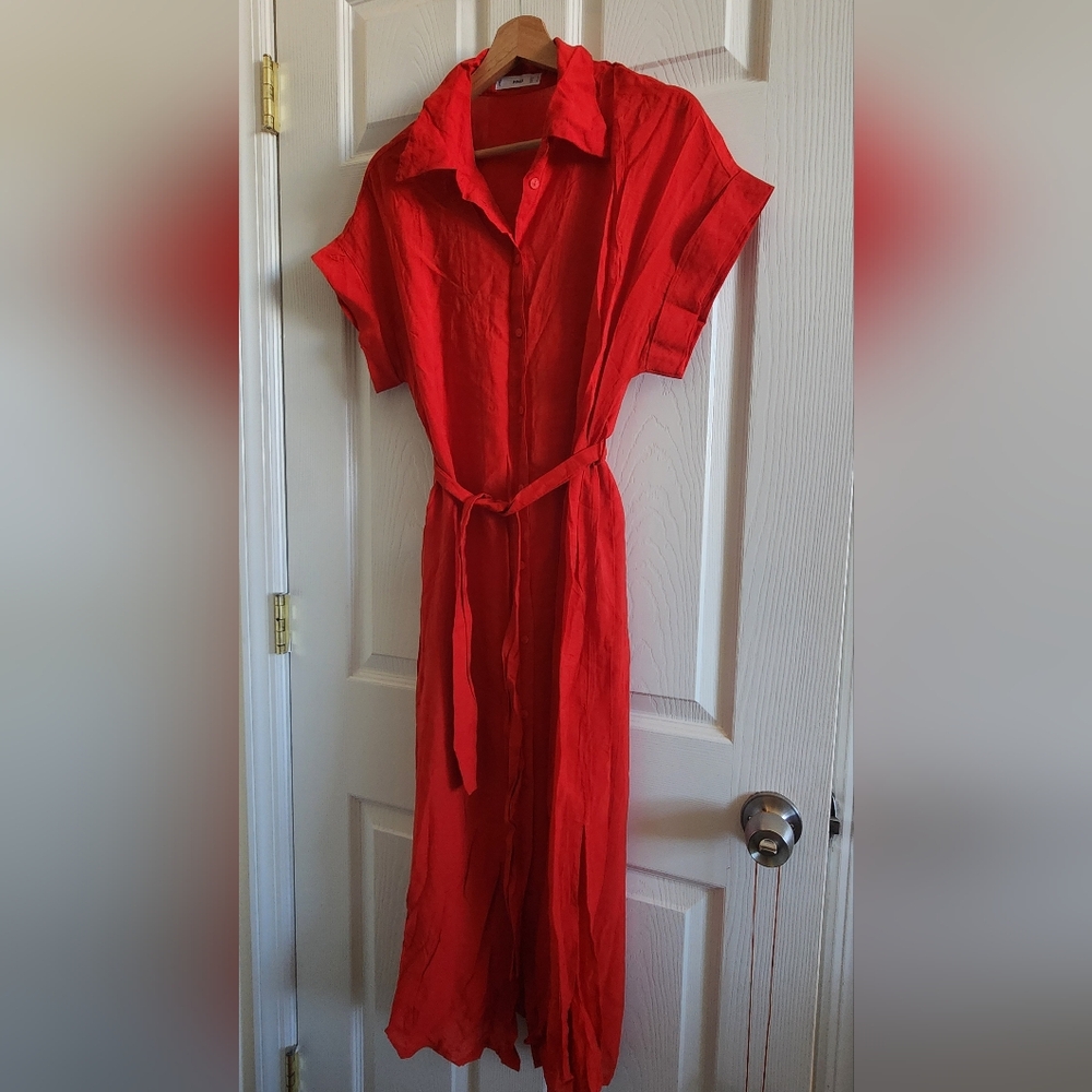 Mango Vibrant Red Collared Dress